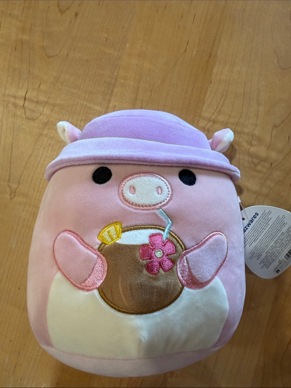Squishmallows Pink Piglet with Lavender Hat and Coconut Embroidery